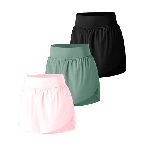 OVESPORT 3 Pack Women's Mid Waisted Athletic Running Short Dolphin Shorts High Split Quick Dry Liner for Workout Gym