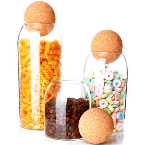 SuproBarware 3Pcs Glass Jar with Round Ball Cork,Coffee Bean Jar Glass Cork Clear Glass Bottles with Cork Glass Canisters for Food, Coffee, Sugar, Spice, Tea,DIY (500ml / 700ml / 1000ml)