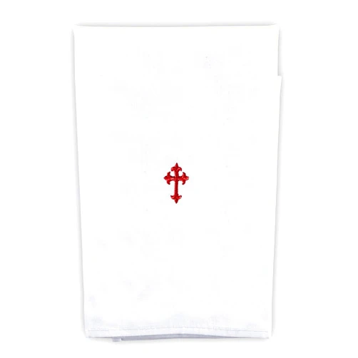 Trinity Church Supply Red Fleur De Lis Cross Purificator Christian Embroidered Traditional Catholic Church Supplies, 18 Inch x 12 Inch, Pack of 12