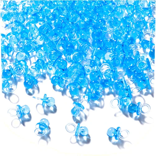 XINHUIDALSQ 150 Mini Acrylic Pacifiers for Baby Shower Game, 0.86 Inch Bulk Chupones para Gender Reveal Party Favors Table Decoration (Blue)