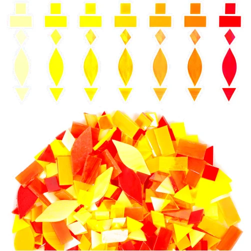 Latiiz Mosaic Glass Tiles for Crafts Bulk: LATIIZ 320Pcs Red Orange Yellow Mixed 5 Shapes Square Diamond Petal Triangle Rectangle Stained Glass Pieces Kit for DIY Art Project Lamp Stepping Stone for Adults