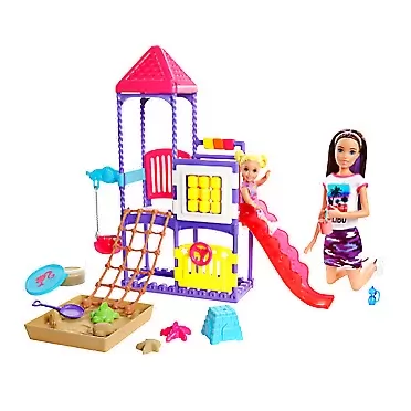 Barbie Skipper Babysitters Inc. Climb 'n Explore Playground Dolls & Playset with Babysitting Skipper Doll, Toddler Doll, Play Station, Moldable Sand & Accessories for Kids 3 to 7 Years Old