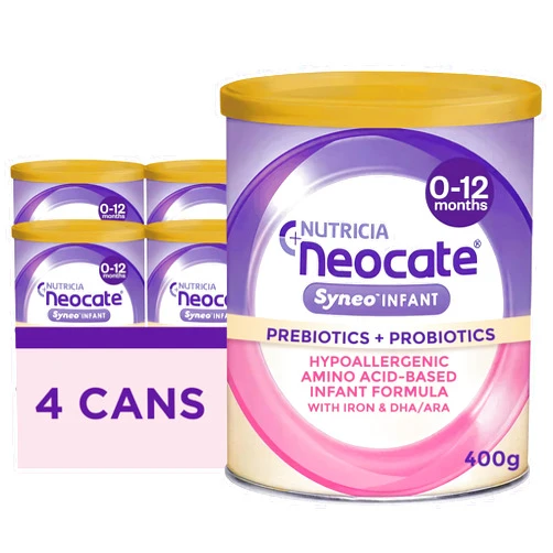 Neocate Syneo Infant - Hypoallergenic, Dairy-free, Amino Acid-Based Baby Formula with Prebiotic Fiber, Probiotics & DHA/ARA - Food Allergy-Friendly Formula - 14.1 oz (Pack of 4)