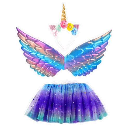 Creatoy Toddler Fairy-Unicorn-Wings-Costume for Girls 3-9 Y/O Unicorn Gifts Pretend Play Halloween Birthday Party Favors