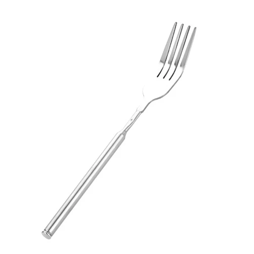 Dimeho Extendable Fork Telescopic Long BBQ Fork with Extendable Handle Stainless Steel Dinner Fork Retractable Tableware Sturdy Durable for Fruit Camping Dessert Up to 25 Inch