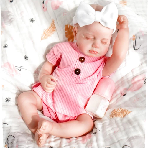 Jirachi Realistic Reborn Baby Dolls, 18 Inch Real Life Full Body Vinyl Sleeping Baby Girl, Newborn Lifelike Reborn Baby Dolls with Pink Clothing Set