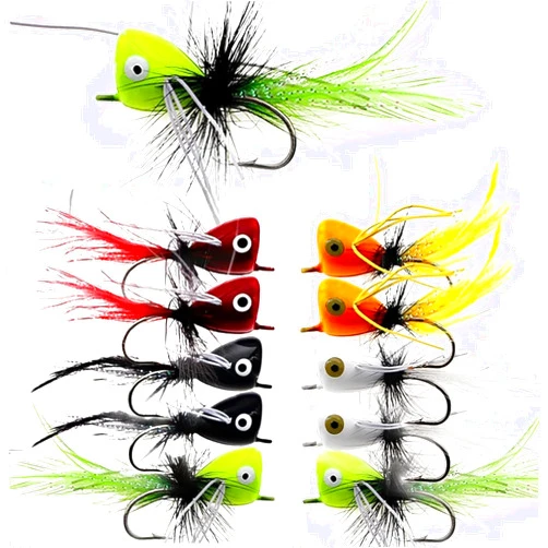 Floatingsnow Fly Fishing Poppers,Topwater Popper Flies Bugs Lure, Dry Flies Kit for Bluegill Sunfish Bass Crappie Steelhead Flies Trout Salmon Perch for Fly Fishing Bass Panfish Bluegill Trout Salmon