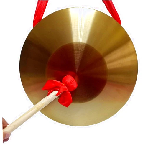 LOONELO Gong Instrument with 16.4 inch(42cm),Chinese Traditional Percussion Instrument Brass Gong with Wooden Mallet and Red Hanging Ribbon for Home Office Celebration