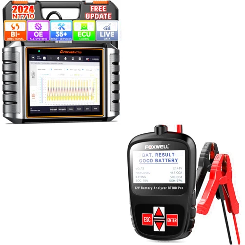 FOXWELL NT710 fit for Land Rover Jaguar OBD2 Scanner Tablet + FOXWELL BT100 Pro Car Battery Tester 12V Automotive - 100-1100CCA Digital Battery Analyzer - Auto Batteries Tester Battery Load Tester