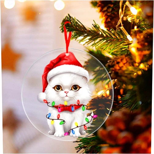 Jogoo Munchkin Cat Christmas Ornament 2024 Christmas Cat Acrylic Christmas Ornaments for Christmas Tree Hanging Decoration Christmas Ornament for Family Sister Friend