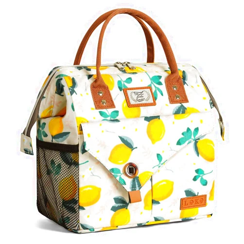 Lekesky Lunch Bags for Women Insulated Thermal Lunch Tote Bag Durable Large Lunch Box Container Drinks Holder for Adults Work College Picnic Beach Park, Lemon