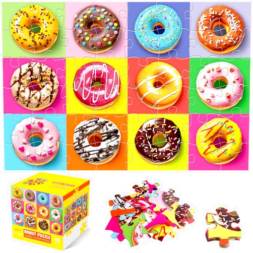 IFLOVE Jumbo Floor Puzzle for Kids,48 Piece Colorful Donuts Jigsaw Puzzles,Learning Educational Toys for Toddlers Ages 3-5,Children Gift for Boy Girl Ages 4-8 (Donut)