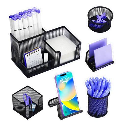 EXOFC Mesh Desk Organizer Set,Office Desk Accessories with Pen holder Paper Clip Holder for Desk,Office Supplies Caddy Great for Home School (Black)