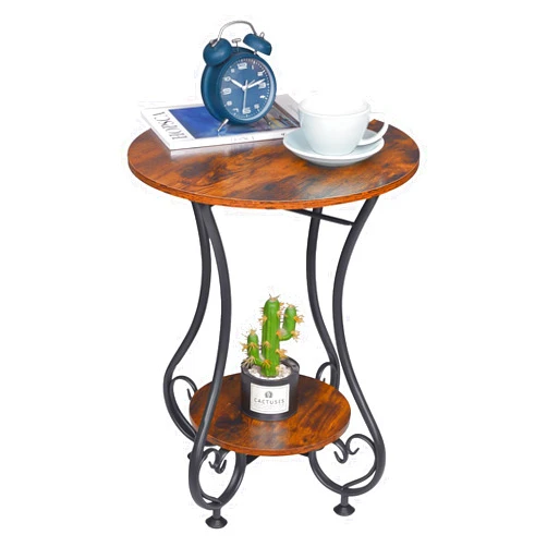 X-cosrack Round End Table, Industrial Retro Round Side Table for Small Spaces, Coffee Table for Living Room Balcony Bedroom Office,Stable Wood and Metal Frame,17.72