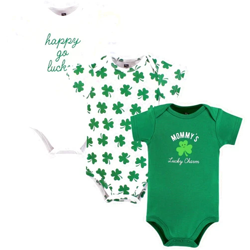 Hudson Baby Infant Boy Cotton Bodysuits, Mommys Lucky Charm, Newborn