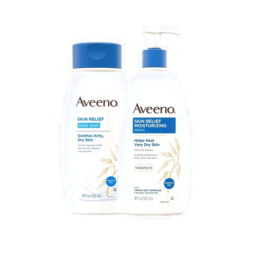Aveeno Skin Relief Fragrance-Free Moisturizing Daily Body Wash, 18 oz & Skin Relief Fragrance-Free Moisturizing Body Lotion for Sensitive Skin, 18 oz