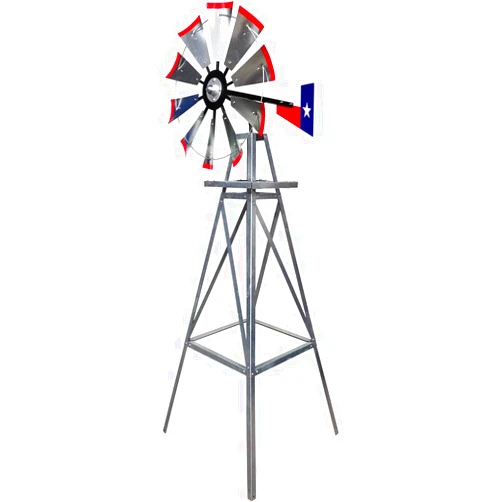 Scott Windmills 8-foot Tall Windmill w/Texas Flag Tail and Metal Stand