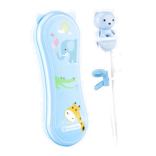 Goryeo Baby Training Chopsticks for Kids - Kids Chopsticks Use Completely Harmless Material - Anti-dislocation Buckle Design - Includes Portable Box (Blue)