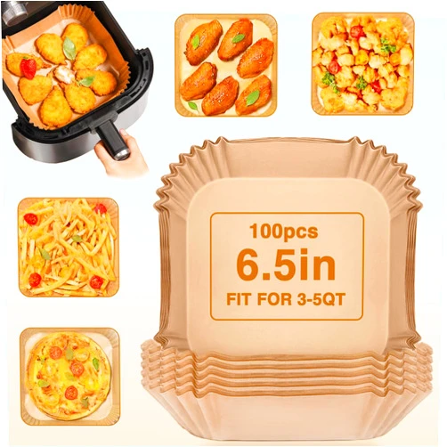 RAKDSYMC Square Air Fryer Liners Disposable, 100pcs Nonstick Parchment Paper Liners Air Fryer Paper Liners For 2-5 Qt Air Fryer Baking Roasting Microwave, 6.5inch