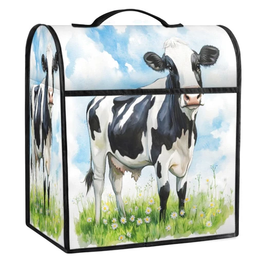 Cfpolar Kitchen Aid Mixer Cover Flower Animal Cow Stand Mixer Cover Compatible with 6-8 Quarts Stand Mixers, Dust Covers with Zipper Pocket Foldable Washable Kitchen Aid Organizer Bag