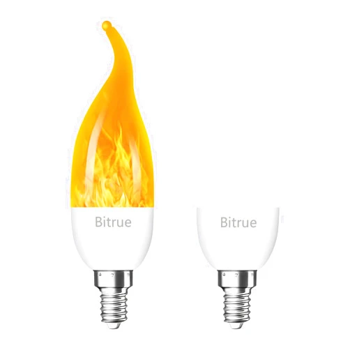 Bitrue LED Flame Light Bulbs, 3 Modes Flame Effect Light Bulbs, E12 Chandelier Base Candle Fire Light Bulb, Flickering Light Bulbs for/Home/Party Decor (E12-2 Pack)