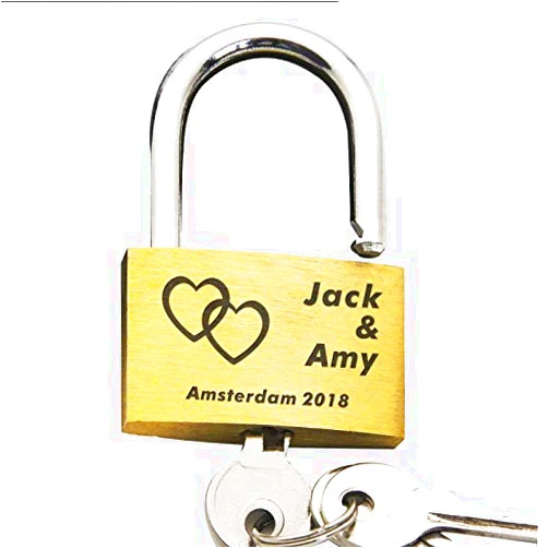 PaddingPaws Love Lock for Bridge Engraved Heart Locks and Key Custom Gifts for Boyfriend Husband on Anniversary Traveling Valentines Day (Linked Hearts)