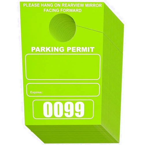 Juvale 100 Pack Temporary Parking Permit Hang Tags Numbered 0001-0100, Hanging Passes for Car Mirrors, Bulk (Green, 3.15 x 4.75 in)