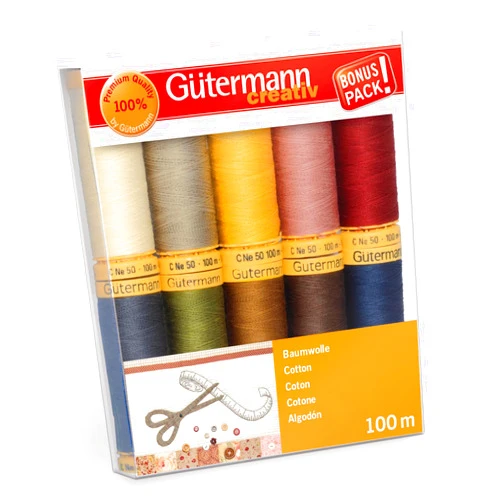 Gütermann Gutermann 734521-3 Thread Set Natural Cotton 50 100m/10 reels, Col 2 Assorted