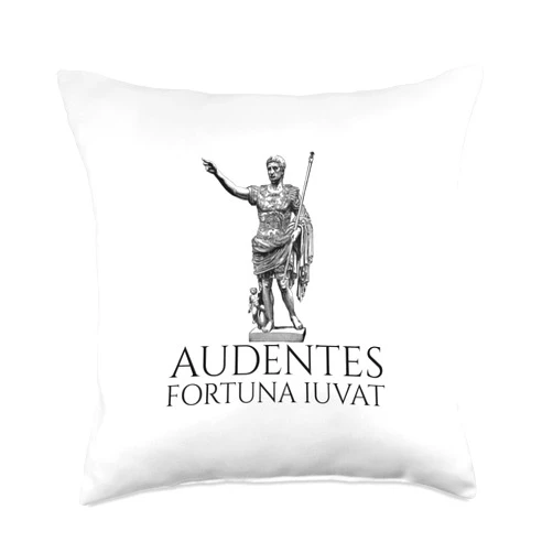 Motivational Ancient Roman & Latin Quotes Audentes Fortuna Iuvat-Augustus-Latin Proverb Quote Throw Pillow, 18x18, Multicolor