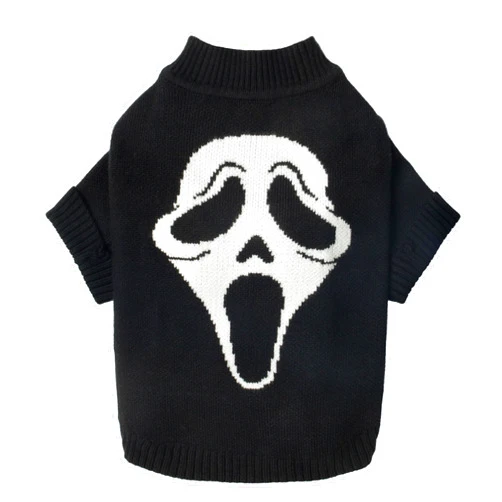 Fitwarm Spooky Ghost Dog Halloween Sweater, Thermal Dog Winter Clothes for Small Dogs Boy Girl, Funny Dog Halloween Costumes, Doggy Pullover Jumper, Pet Outfit, Black, White, Medium