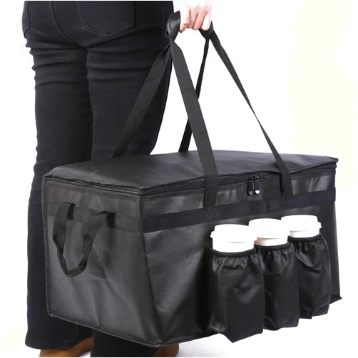 musbus Insulated Food Delivery Bag with Cup Holders/Drink Carriers Premium XXL, Great for Beverages, Grocery, Pizza, Commercial Quality Hot and Cold