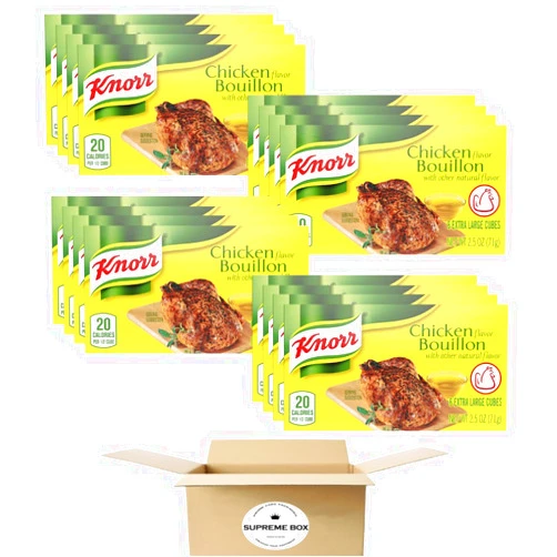 SUPREME BOX Knorr Chicken Bouillon Cubes, 2.5 oz 6 Count - Pack of 24 (60 oz, 144 ct in total)