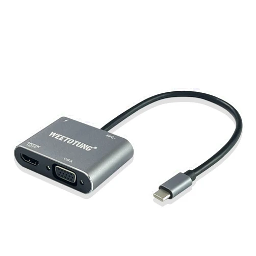 WEETOTUNG USB C to HDMI VGA Adapter Type-c 4 in 1 hub to 4K HDMI VGA USB3.0 and PD 100W 25CM Cable Converter Compatible with 15Pro/Max MacBook,iPad,Tablets and Other USB-C Devices