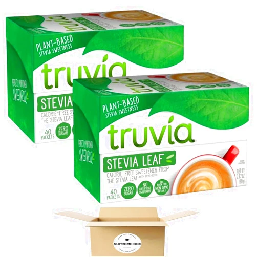 SUPREME BOX Truvia Original Calorie-Free Sweetener from the Stevia Leaf Packets 40 Count - Pack of 2 (80 count in total)