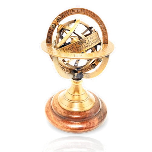 HIGHSTREET NAUTICAL Antique Style Nautical Brass Armillary Sphere World Globe Astrolabe Mounted on Wooden Base - Perfect Decor Accent for Office
