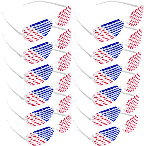 BorKinHa 4th of July American Flag Shutter Glasses, USA Patriotic Sunglasses Eyewear Independence Day Party Prop Decorations