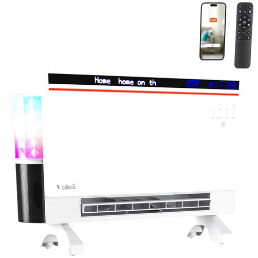 VallisCo Smart Electric Space Heater with Bluetooth Speaker & RGB Light, App/Remote/Touch Control, Freestanding/Wall Heater, 2 Heat & 2 Fan Modes for All-Season Indoor Use, 110° Oscillating, Works with Alexa
