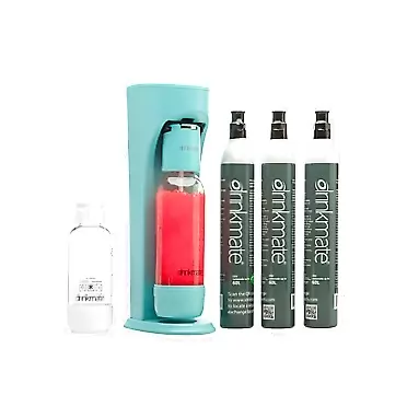 Drinkmate Sparkling Water and Soda Maker, Carbonates Any Drink, ULTIMATE BUNDLE With CO2 and BPA Free Bottles (Arctic Blue)