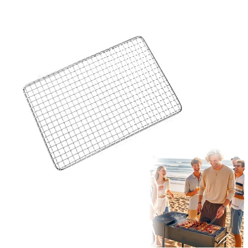 Generic Square BBQ Grill Net-Stainless Steel Cross Wire Barbecue Mesh Mat,Mesh Wire Net, Cooking Rack for Outdoor Camping Barbecue for Baking Smoking Charcoal Grilling Roasting (White)