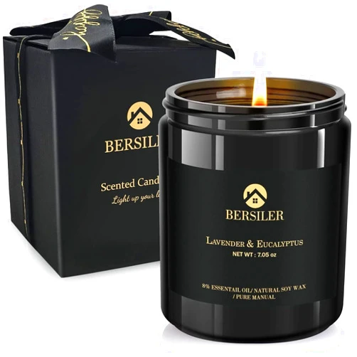 Bersiler Lavender Eucalyptus Scented Candles, 40 Hours Burn time, Aromatherapy Candle, Soy Candles, Relax and Soothe The Body, Gifts for Women, 7.05OZ (Lavender Eucalyptus)