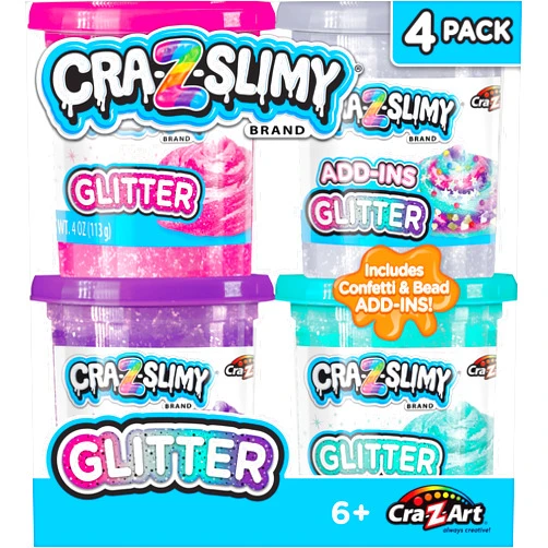 Cra-Z-Art Cra-Z-Slimy 4 Pack Glitter Slime Set – Comes with 3 Colors of Pre-Made Glitter Slime and Glitter Add-Ins