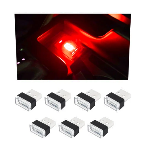 Suvnie 7 PCS USB LED Car Interior Atmosphere Lamp, Mini Plug-in USB Interface Decoration Night Light, Portable Auto Ambient Lighting, Universal Interior Car Accessories for Laptop (Red)