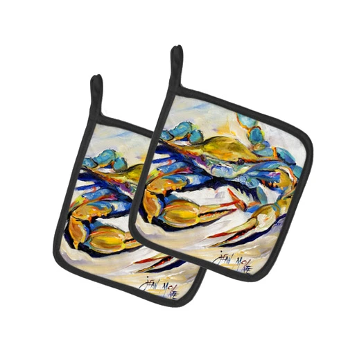 Caroline's Treasures JMK1255PTHD #20 Crab Pair of Pot Holders Kitchen Heat Resistant Pot Holders Sets Oven Hot Pads for Cooking Baking BBQ, 7 1/2 x 7 1/2