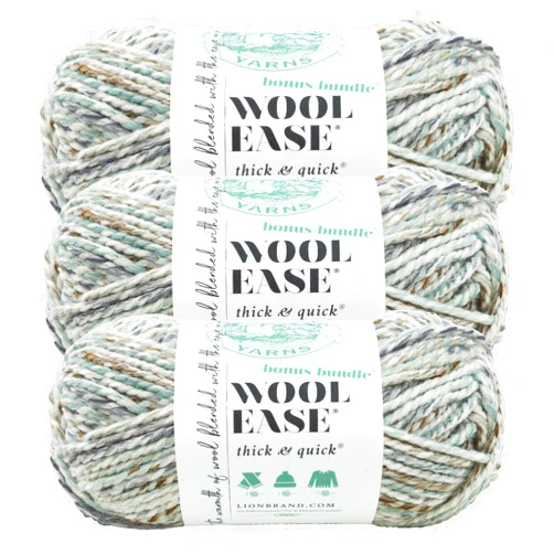 Lion Brand Yarn (3 Pack) Lion Brand Yarn Wool-Ease Thick & Quick Bonus Bundle Bulky Yarn, Seaglass