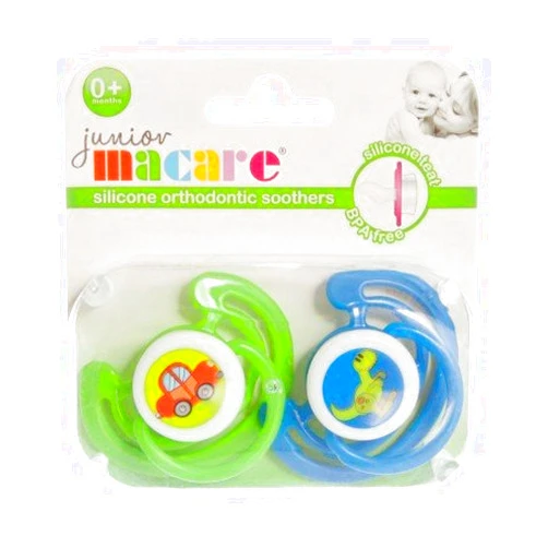 Junior Macare Silicone Orthodontic Soothers 0 months+ (Green/Blue)