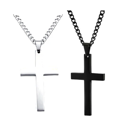 Nicedony 2pcs Cross Pendant Necklace Matching Set His & Hers Couple Necklace Plain Polished Cross Link Chain Choker Jewelry Gift for Lover Anniversary Promise Necklace for Men Women, Black Silver Necklace