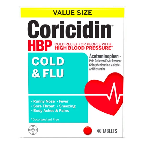 Coricidin HBP Tablets Cold & Flu 40ct