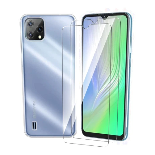 Generic LAWEI Case for Blackview A55 + [2 Pack] Glass Screen Protector Tempered Film - Transparent Silicone Soft TPU Protective Cover Shell for Blackview A55 (Clear