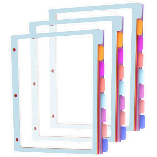 HABGP Binder Dividers with Tabs,8 Tab Dividers for 3 Ring Binder, Multi-Colored Page Binder Dividers Letter Size Plastic File Folder Pastel Color for Notebook School, 3 Hole Punch, 3 Set Total 24 Pcs