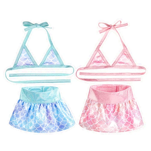 Forwardog 2 Pack Dog Bikini Set,Beach Dog Swimsuit Mermaid Dog Bathing Suit Summer Costume with Shiny Scale Blue & Pink